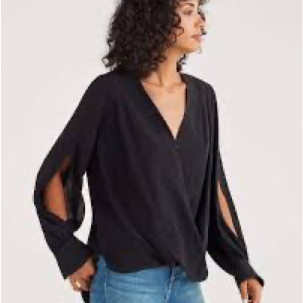 7 For All Mankind White 3/4 Sleeve Wrap Blouse